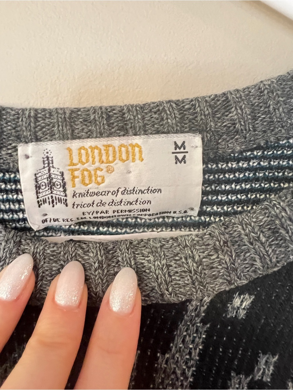Vintage London Fog Knit Sweater Gray Blue Abstract Pattern Size Medium - Picture 3 of 6